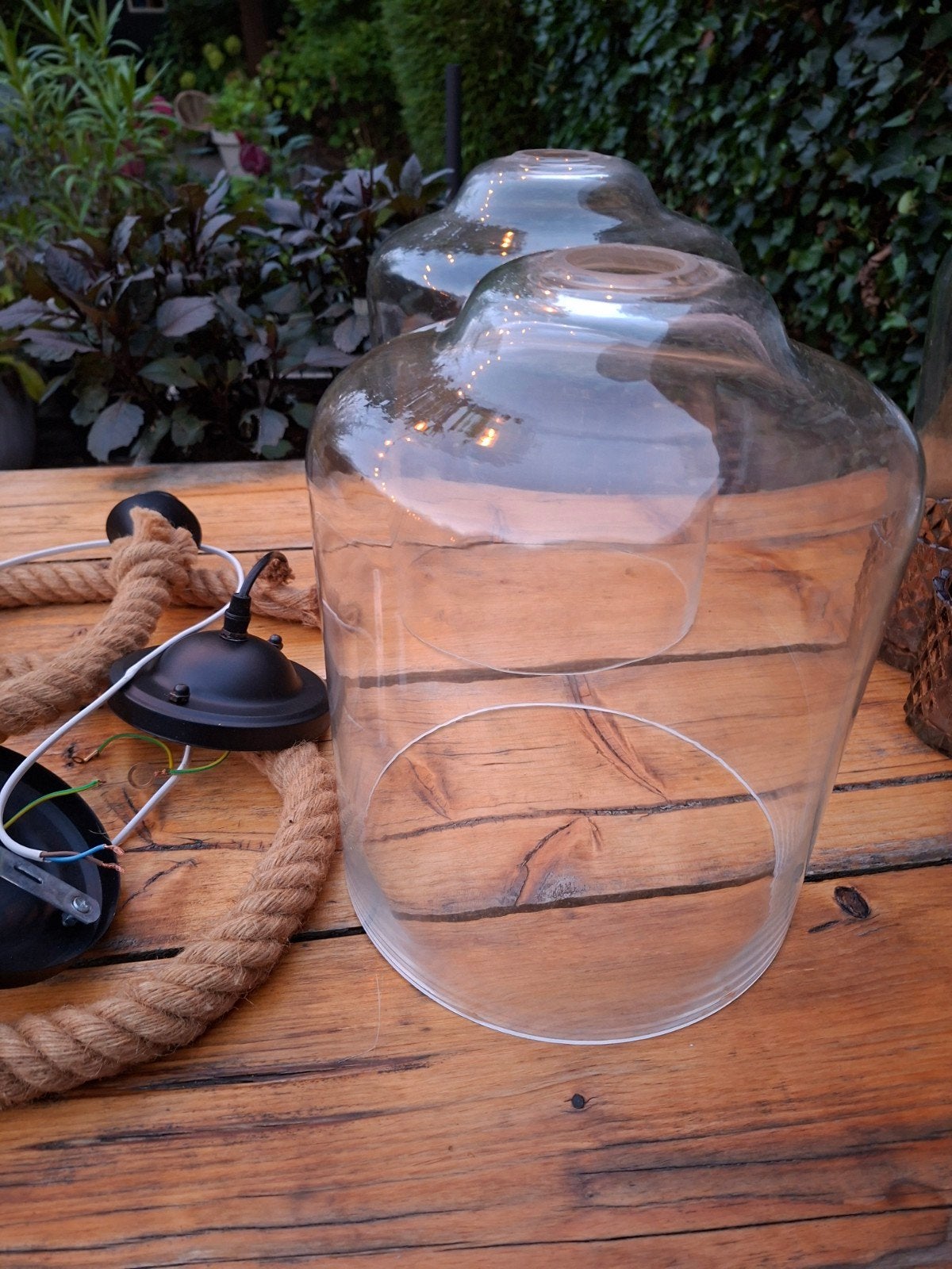 2 hanglampen van helder glas, Ophalen, Gebruikt, Glas, E27 (groot)