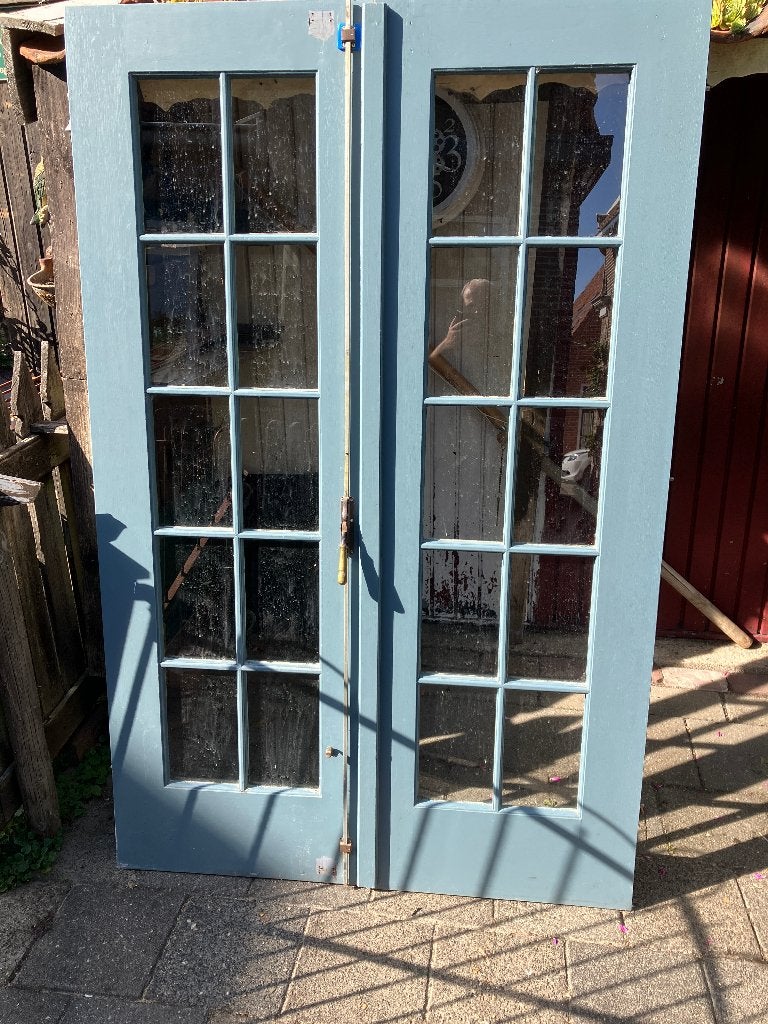 massief zware houten tuindeuren met glas terrasdeuren, Doe-het-zelf en Verbouw, Deuren en Horren, Ophalen, 120 cm of meer, Minder dan 200 cm