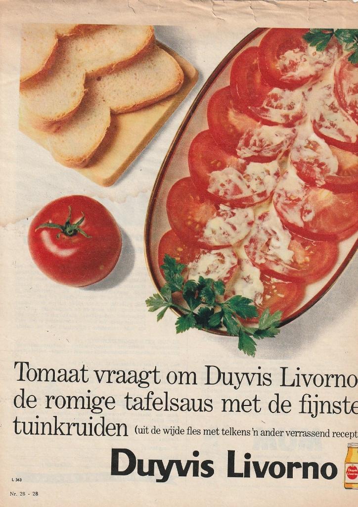 Retro reclame 1964 Duyvis Livorno vraag van de tomaat, Verzamelen, Retro, Verzenden, Overige typen