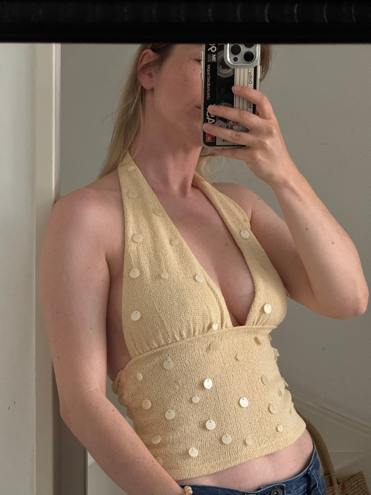 Zara haltertop met pailletten, Ophalen of Verzenden, Beige, Zonder mouw