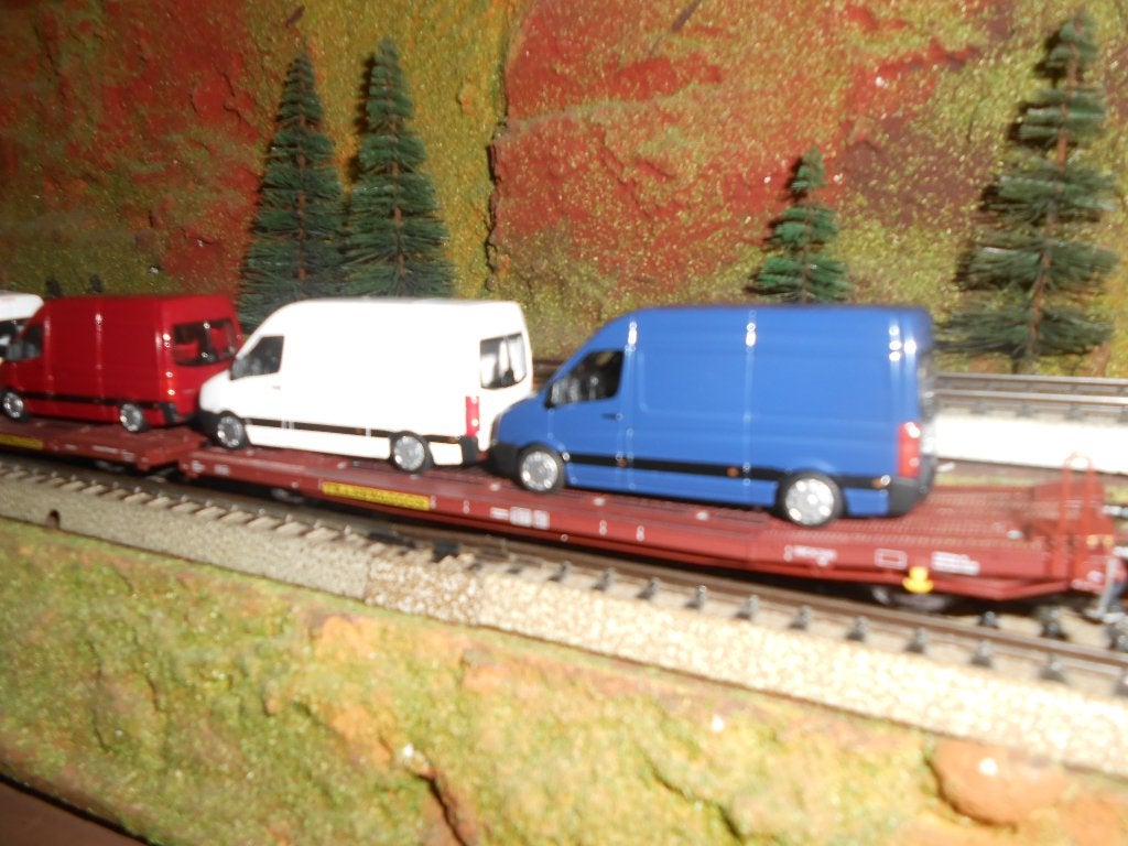 Märklin 47430 Flachwagen-Paar Laads 800B met 4 bestelbusjes, Wisselstroom, Ophalen of Verzenden, Märklin, Nieuw