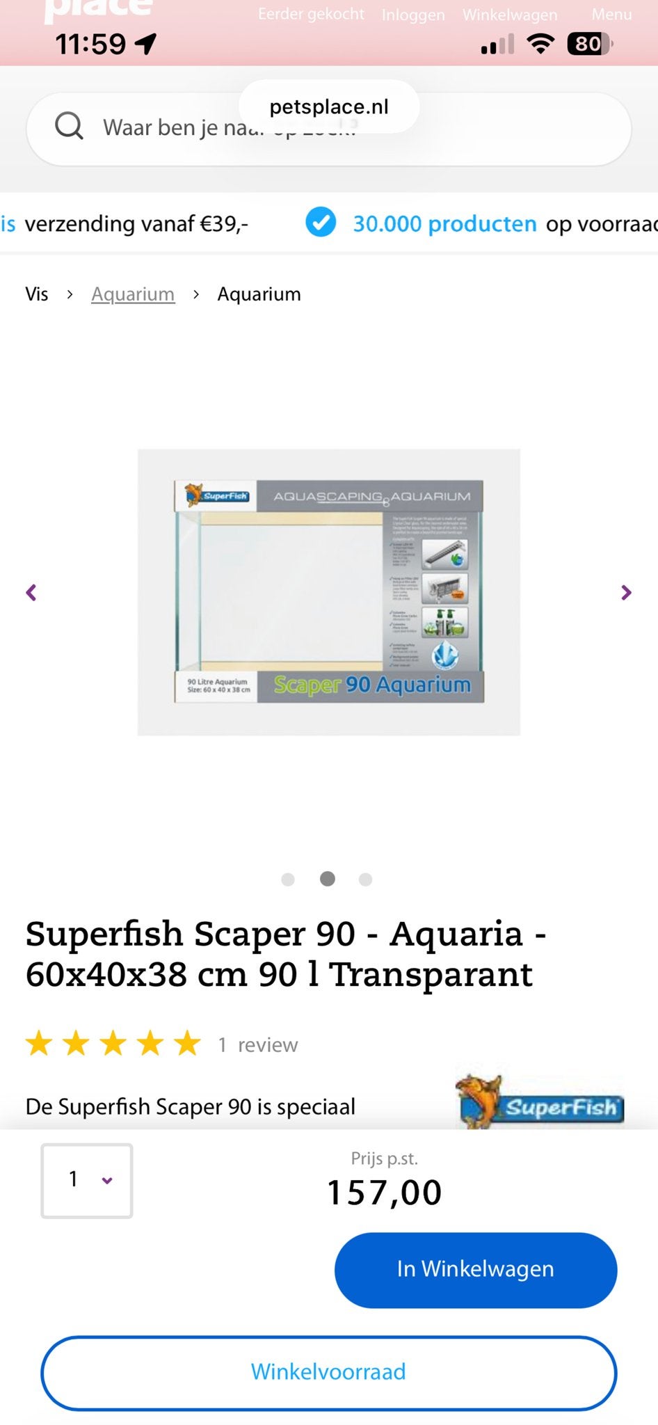 Superfish Scaper 90 aquarium – compleet set, Dieren en Toebehoren, Vissen | Aquaria en Toebehoren, Ophalen, Leeg aquarium