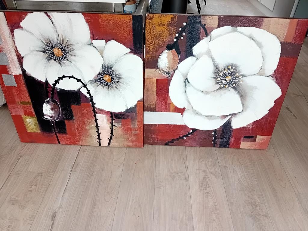 Wanddecoratie:  schilderijen  bloem 80x80., Ophalen of Verzenden