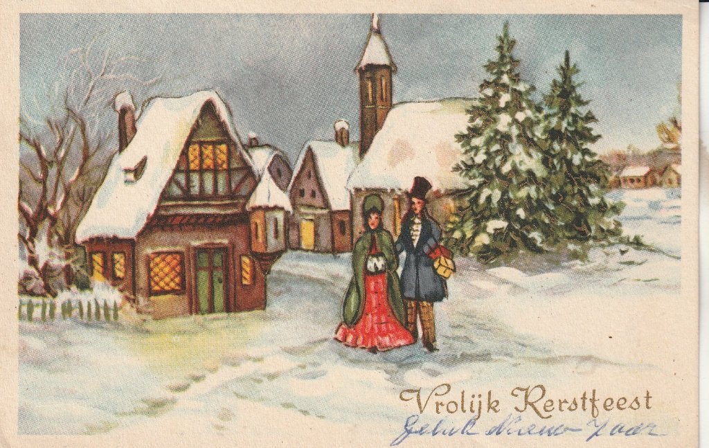 Antieke Kerstkaart: Vrolijk Kerstfeest, Gelukkig Nieuwjaar, Ophalen of Verzenden, 1960 tot 1980, Gelopen, Feest(dag)