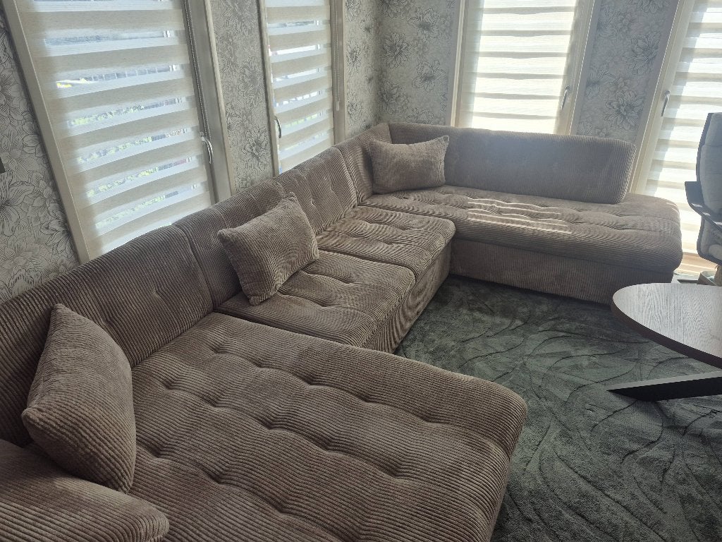 Hoekbank ribstof bruin, Ophalen, 250 tot 300 cm, Ribstof, Hoekbank