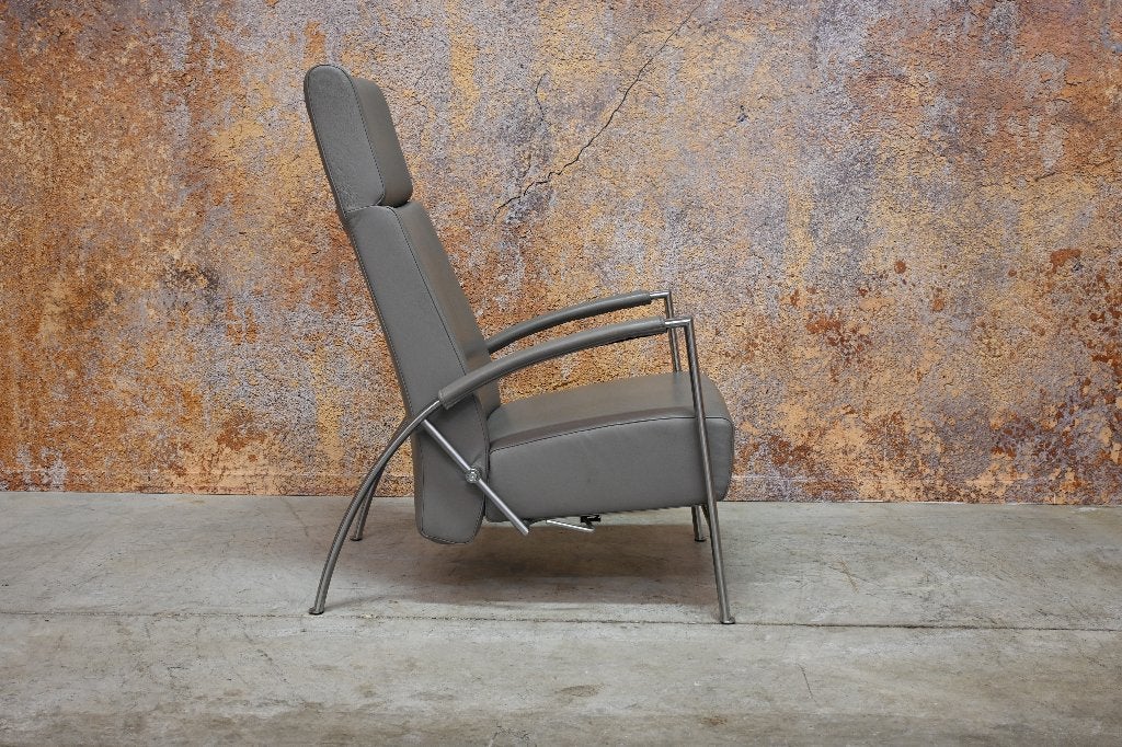 ZGANieuw! grijze leren Harvink de Club relax design fauteuil, Harvink, Harvink, 75 tot 100 cm, Ophalen of Verzenden