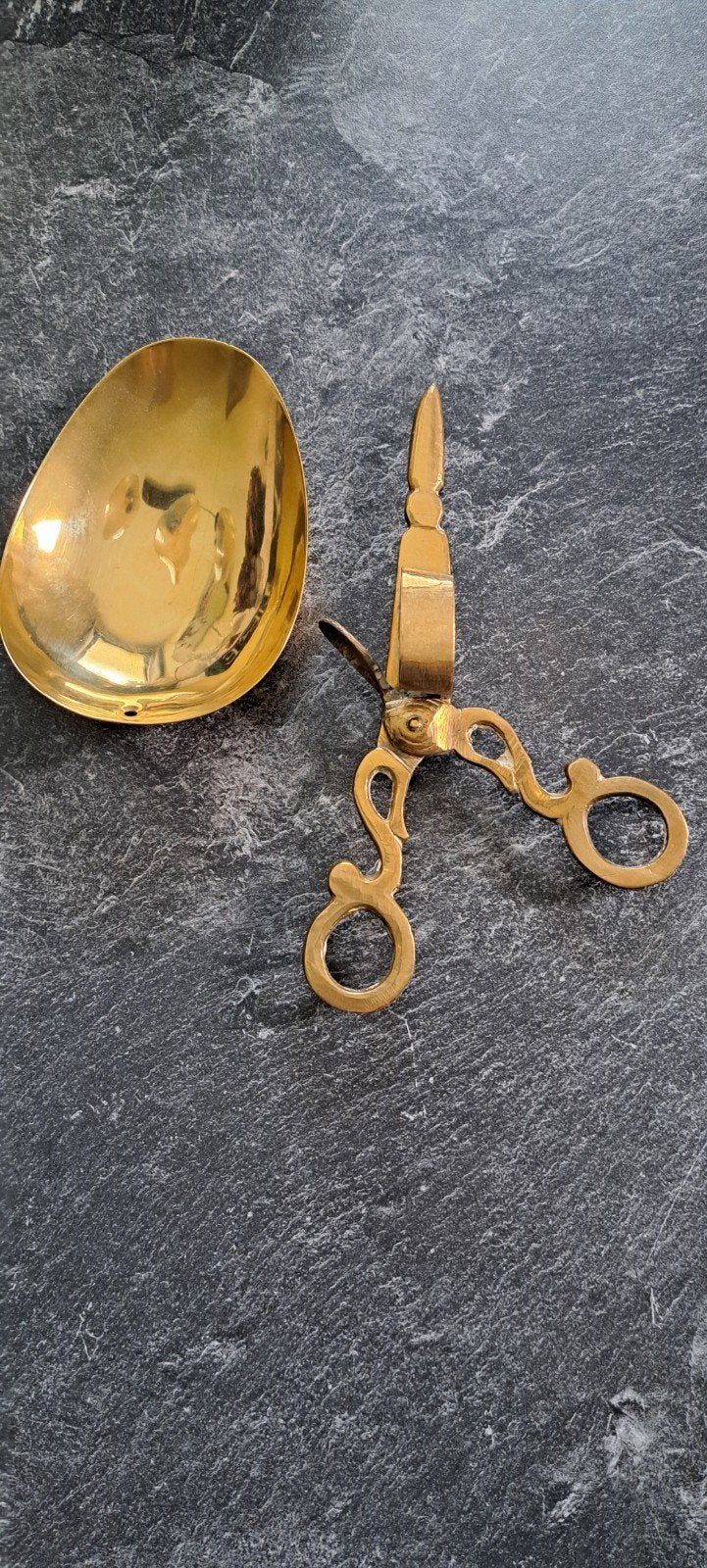 Antieke messing kaarsensnuiter met lekbakje, Ophalen of Verzenden