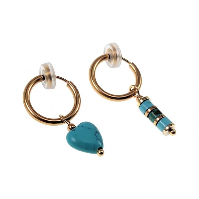 Ø16mm Oorclips + Turkoois Stenen RVS Verguld Dames Oorbellen, Overige materialen, Hangers, Birgitta-Gracht 33, 6465 EL Kerkrade, Nederland