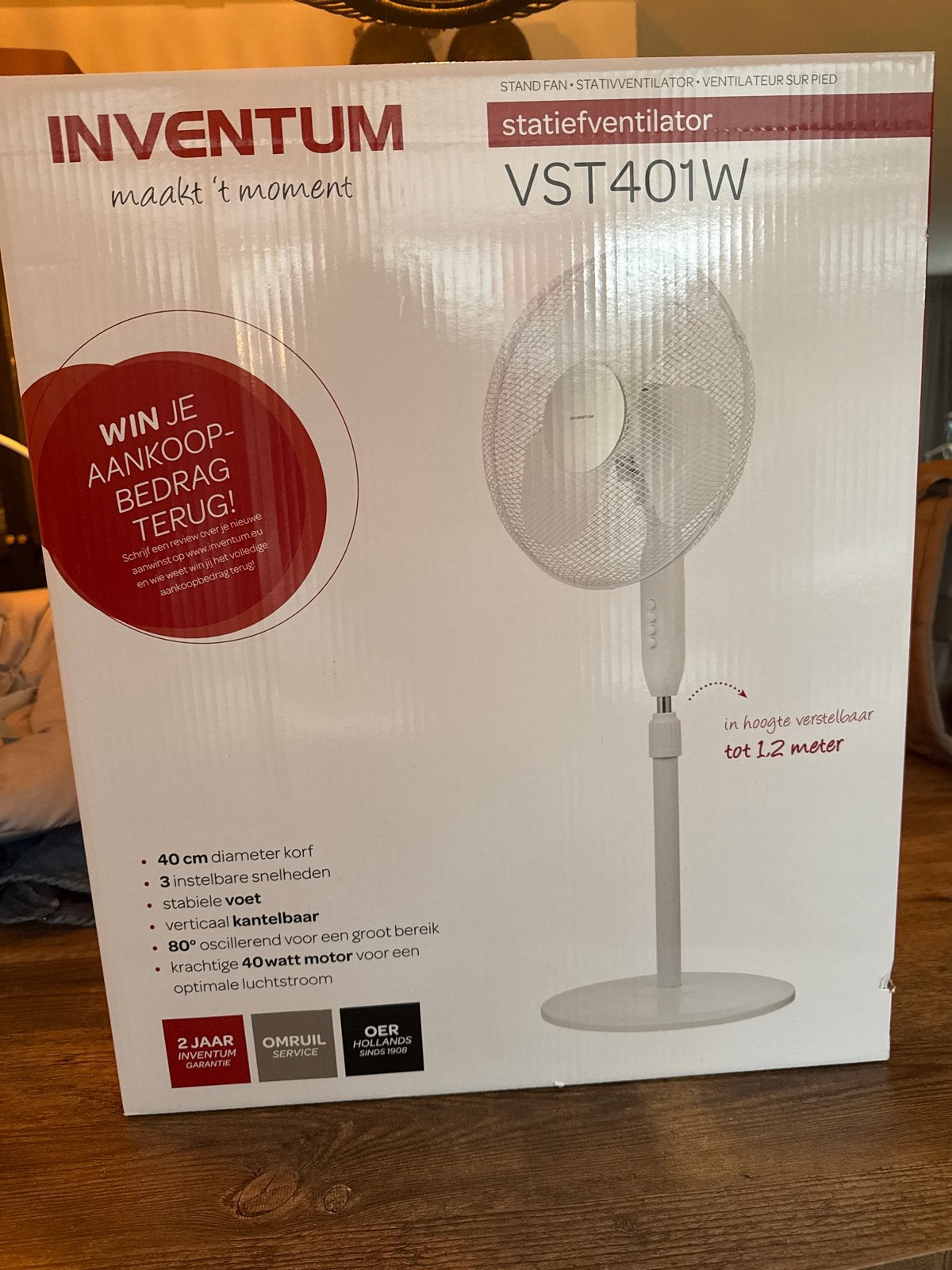 Inventum Statiefventilator VST401W - Nieuw in doos, Ophalen of Verzenden, Nieuw, Statiefventilator