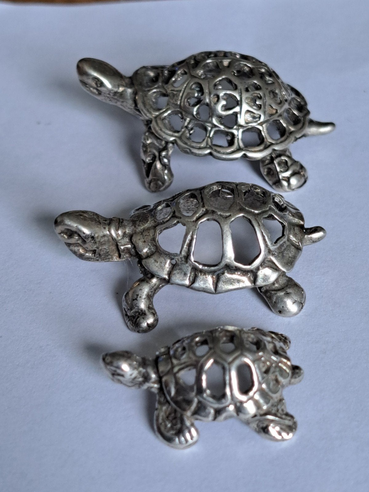 3 zilveren schilpad miniatuurtjes Ajour, Antiek en Kunst, Ophalen of Verzenden, Zilver