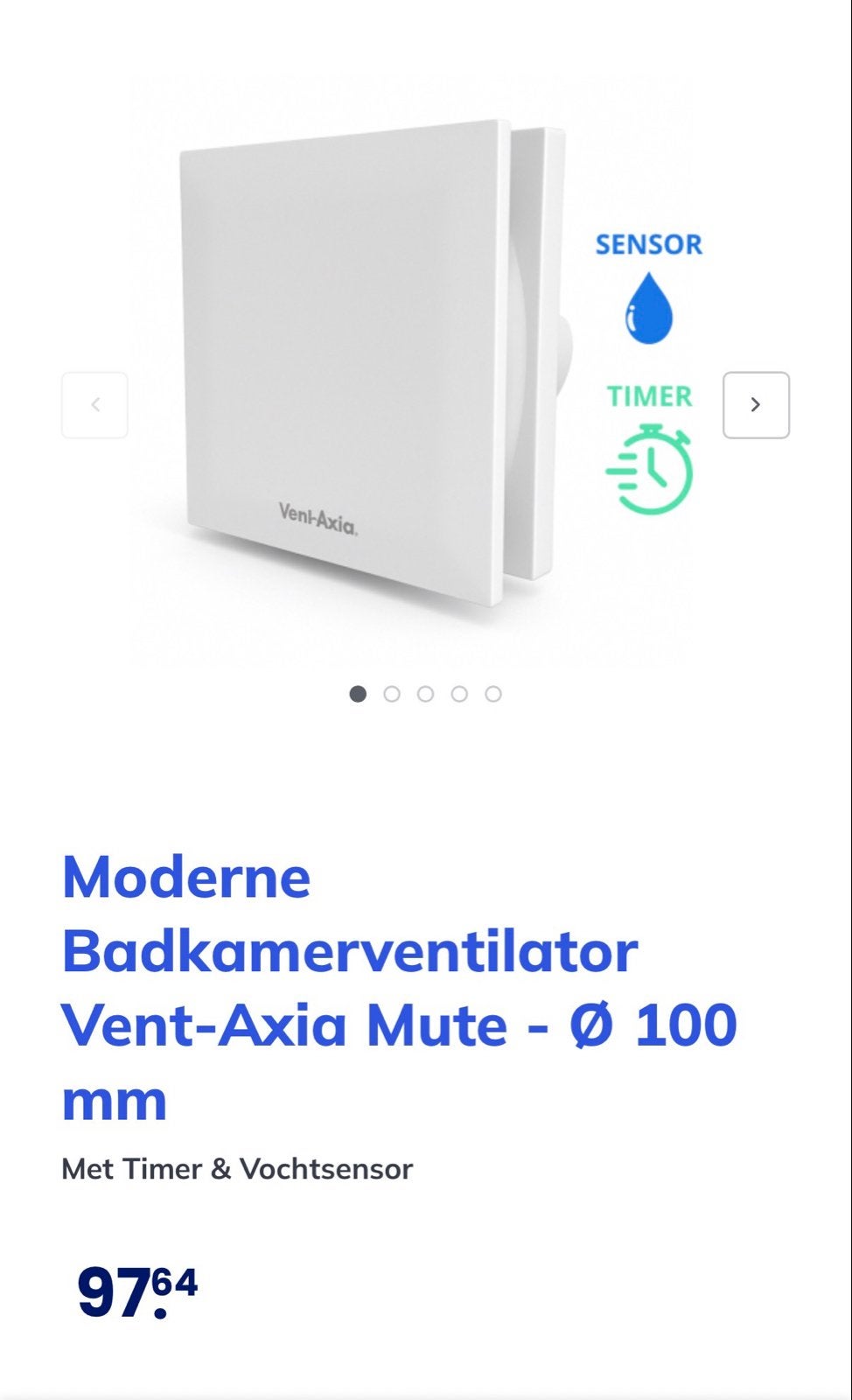 Moderne Badkamerventilator Vent-Axia Mute - Ø 100 mm, Ophalen, Zo goed als nieuw, Ventilator