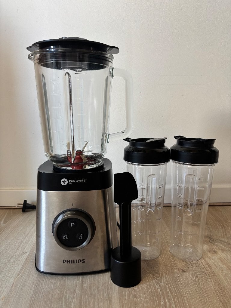 Philips ProBlend 6 blender | glazen kan + 2 to-go bekers, Ophalen of Verzenden, Zo goed als nieuw, Blender