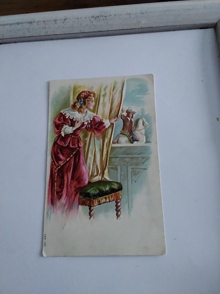 ROMANTISCHE. SCENE / VROUW KIJKT NAAR MAN OP PAARD 1907, Verzamelen, Ansichtkaarten | Themakaarten, Ophalen of Verzenden, Voor 1920