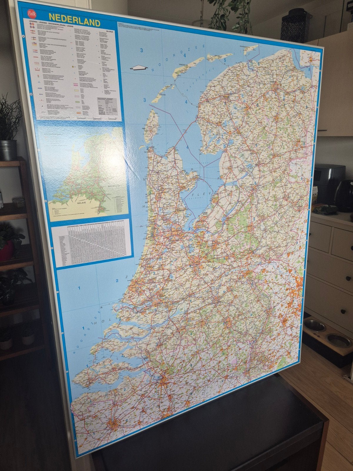 Falk Wegenkaart Nederland met aluminium lijst, Ophalen, 1800 tot 2000, Nederland, Landkaart