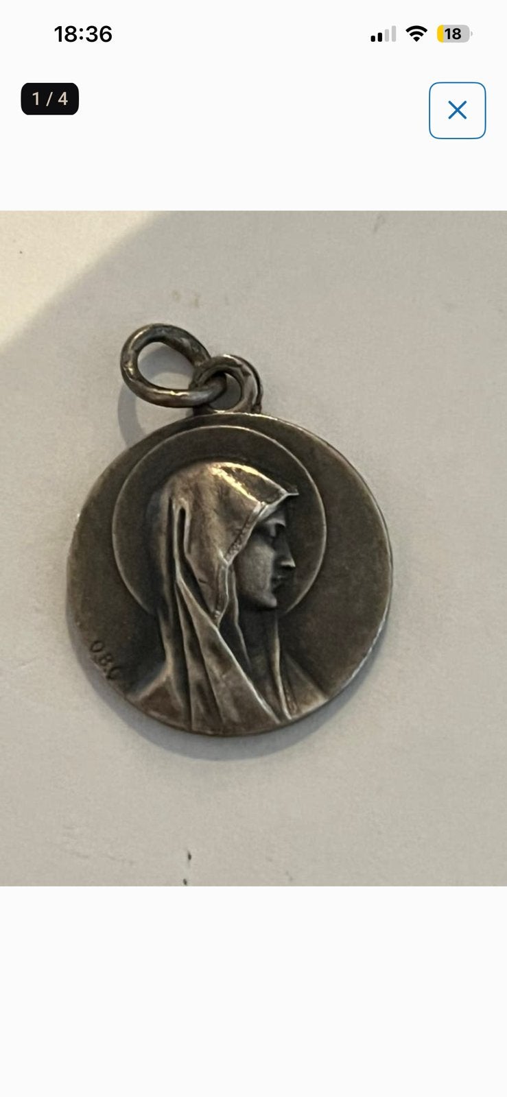 Antieke medaile Heilige Maagd Maria, Overige merken, Overige materialen, Ophalen of Verzenden, Zo goed als nieuw