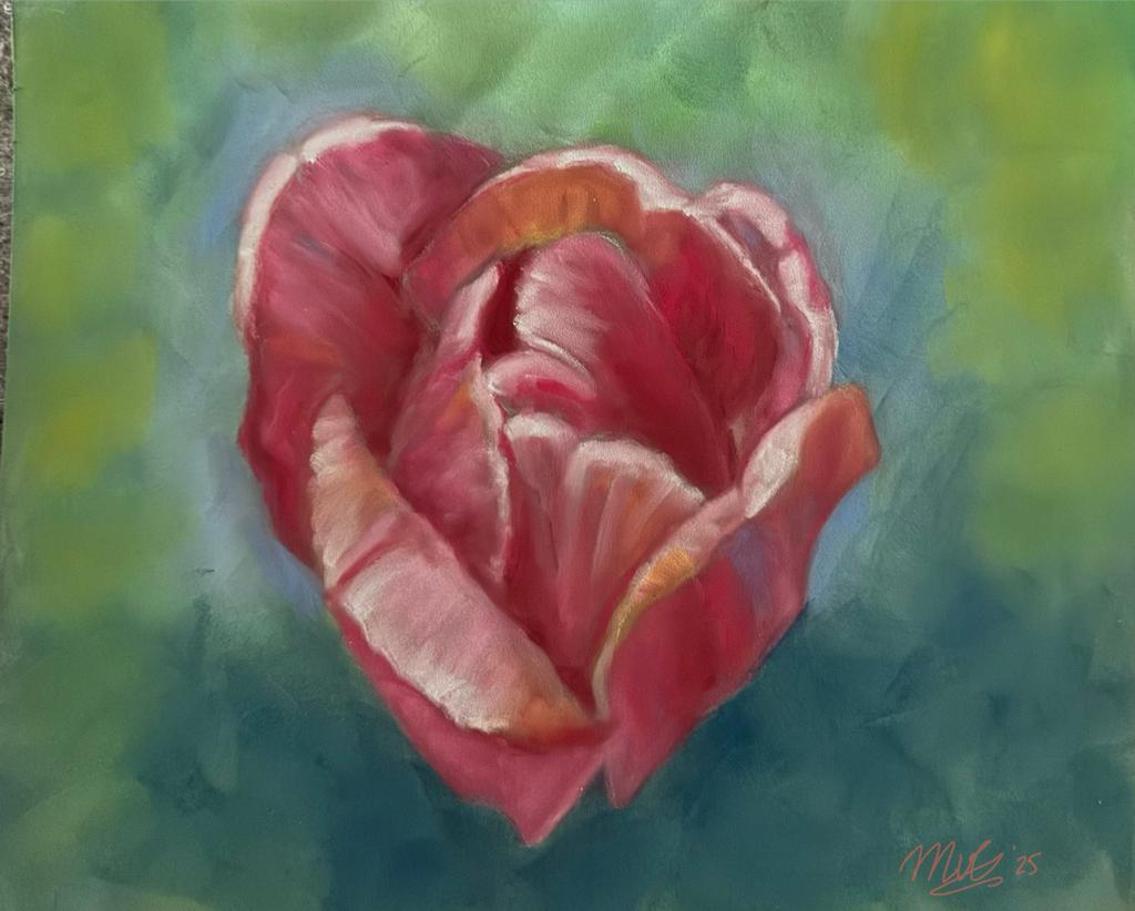 Pastel schilderij van een bloem, 30x40 cm, inclusief lijst, Antiek en Kunst, Ophalen of Verzenden