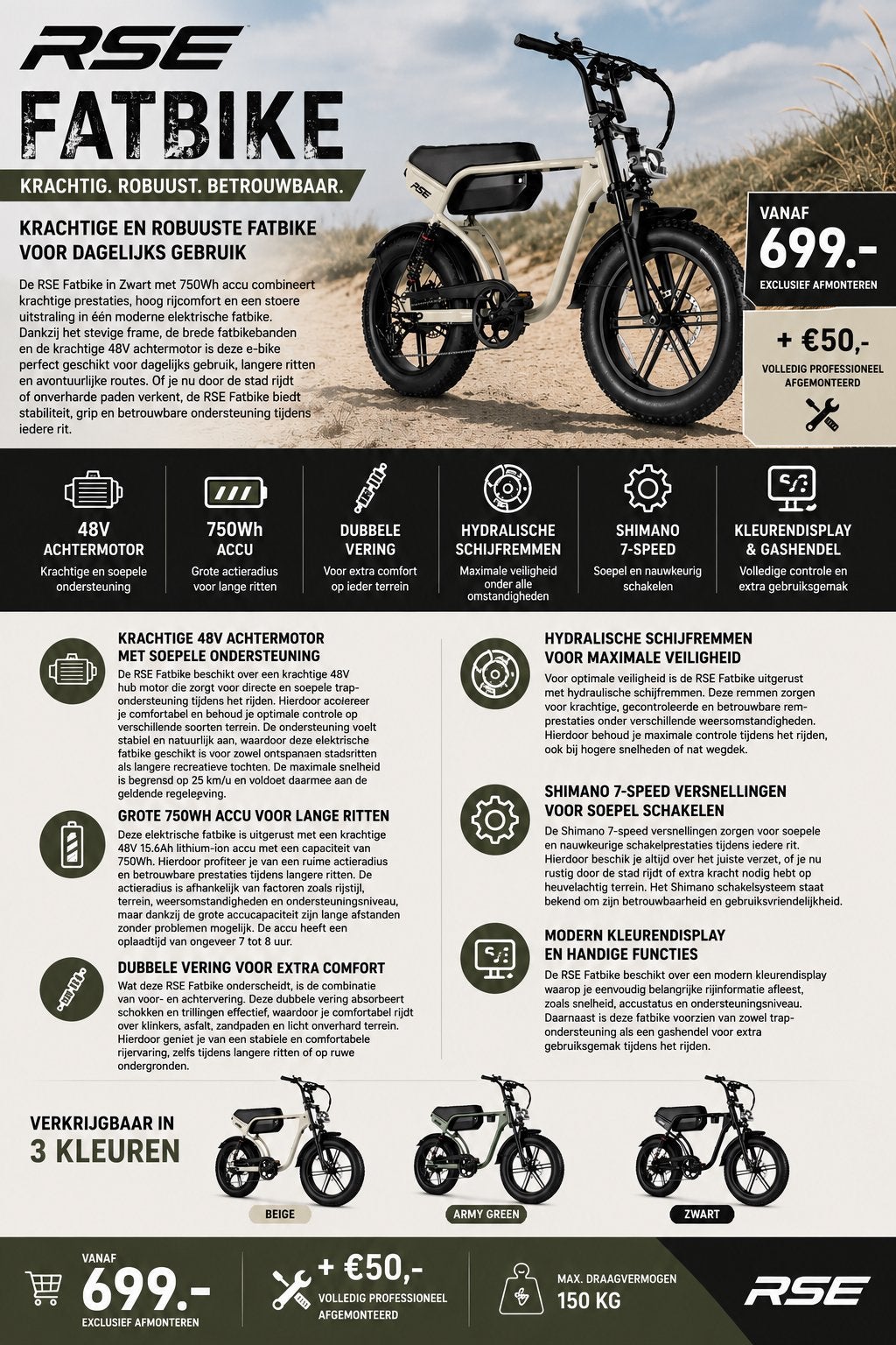 ZomerDeal!! RSE Fatbike: Krachtig, Robuust, Betrouwbaar, Fietsen en Brommers, Elektrische fietsen, Ophalen, Nieuw, 50 km per accu of meer