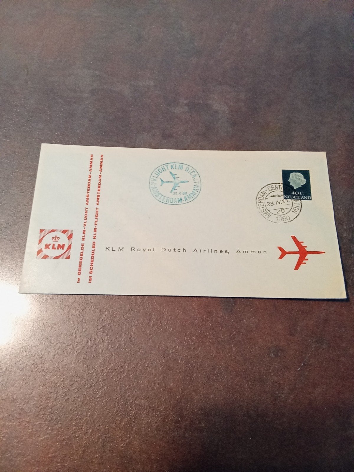 K.L.M. 1ste vlucht enveloppe jaren 60 Schiphol., Postzegels en Munten, Ophalen of Verzenden, Nederland