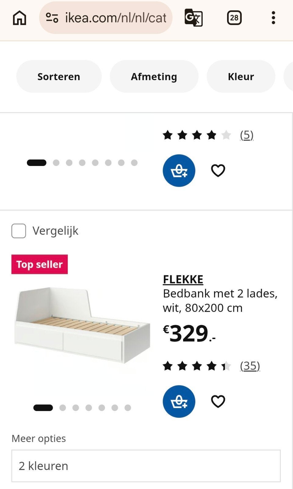 flekke bedbank ikea, Gebruikt, Wit, Tweepersoons, Ophalen of Verzenden