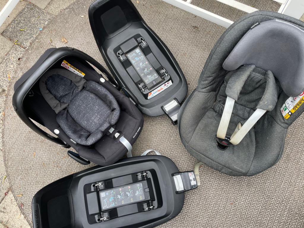 Maxi-Cosi complete set: Rock, Pearl en 2x 2wayFix bases, Gebruikt, 0 t/m 18 kg, Verstelbare rugleuning, Ophalen of Verzenden