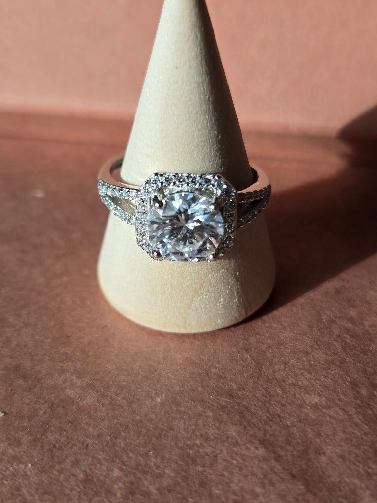 Ring ziver met moissanite 2k verstelbare ring, 18 tot 19, Nieuw, Ophalen of Verzenden, De Wieken 3