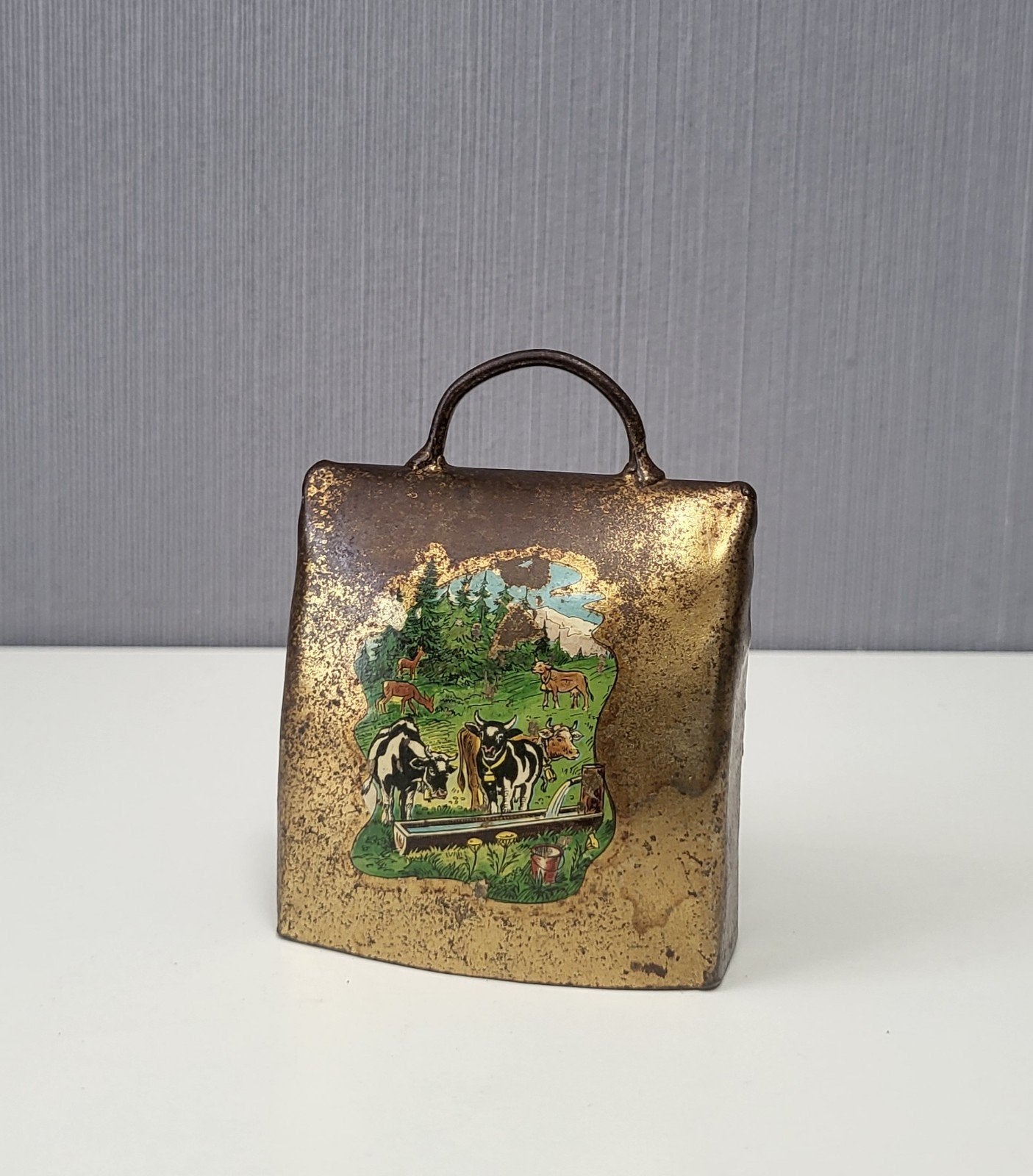Oude koeienbel met Alpen landschap, Antiek en Kunst, Ophalen of Verzenden
