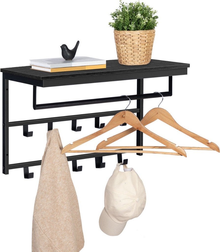 Kapstokken-Wandkapstok-Hout Metaal–10Haken-4Kleur-60x30x42cm, Huis en Inrichting, Woonaccessoires | Kapstokken, Wandkapstok, Nieuw