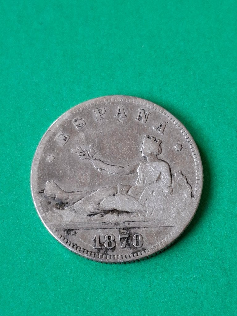 1870 Spanje 2 pesetas in zilver, Verzenden, Overige landen, Losse munt, Zilver