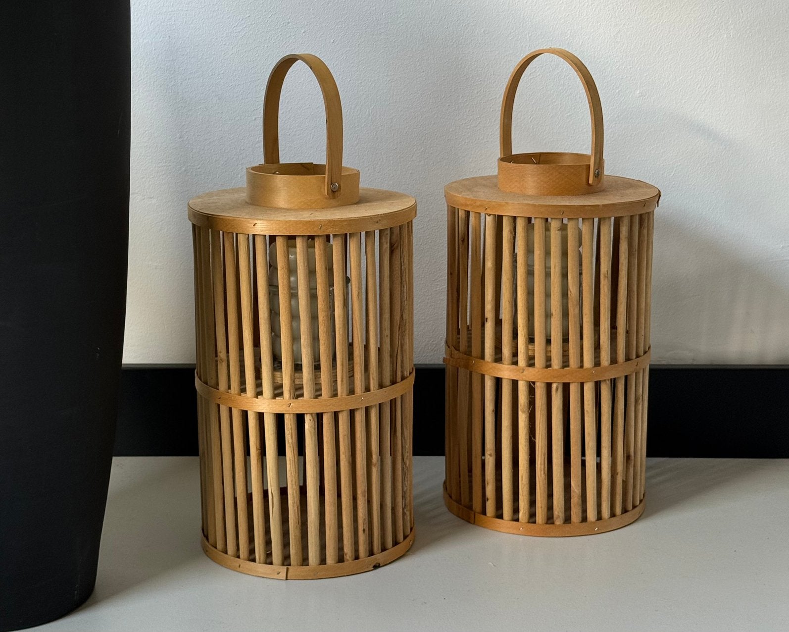 Bamboe Lantaarns Groot 2 stuks, Met handvatten, Gebruikt, Overige typen, Ophalen of Verzenden