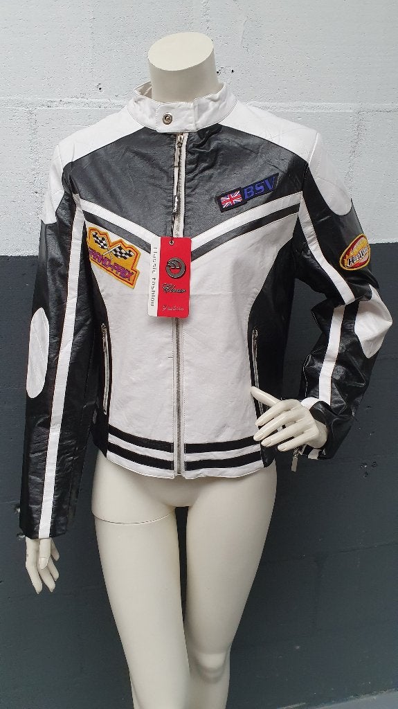 Stoer leren jasje, race jas, bikerjas. Zwart wit mt XXL. S24, Kleding | Dames, Tweedehands verkoop, Tweedehands verkoop, Zwart