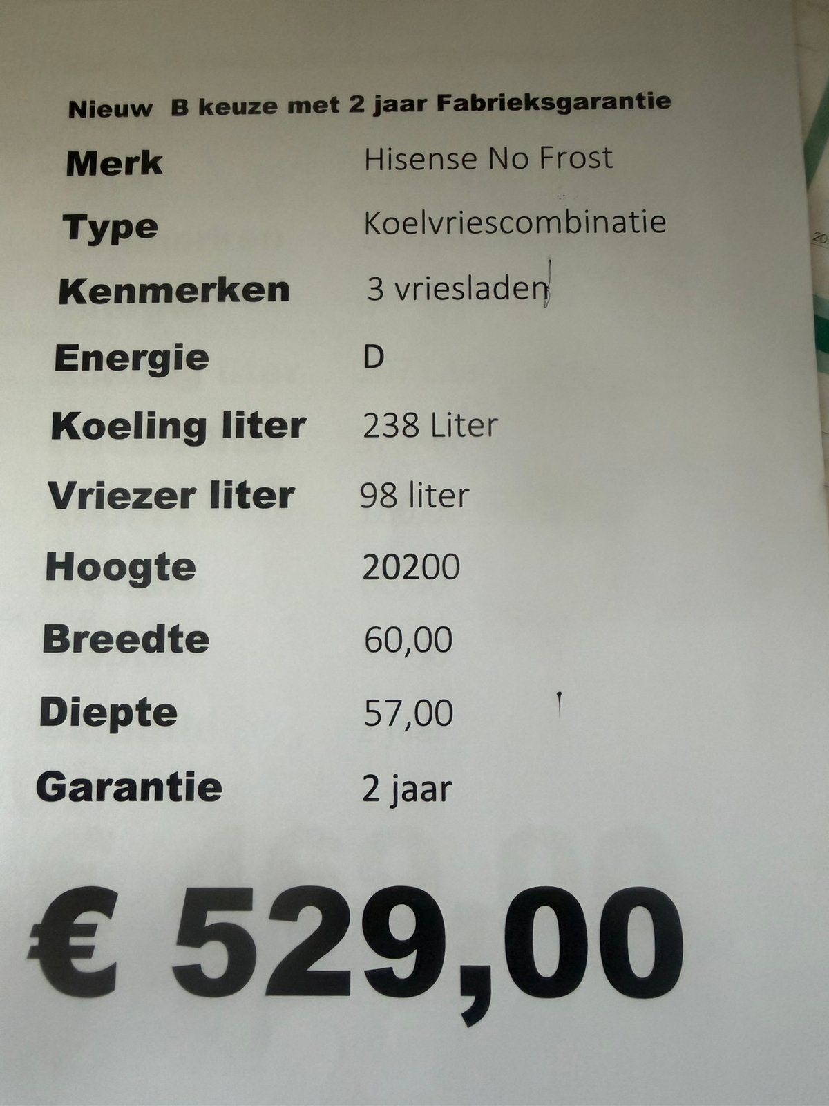 Hisense no frost 2.02 meter koelvriescombinatie nieuw, Ophalen, Hisense, Hisense, 200 liter of meer