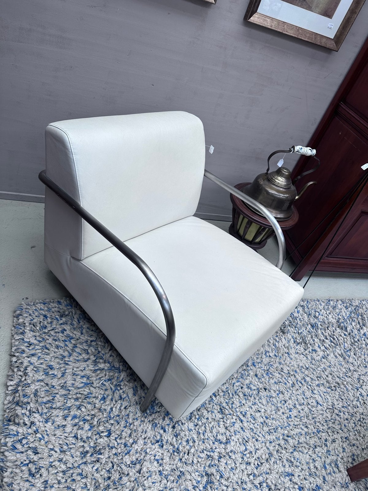 Harvink fauteuil wit leer design, Ophalen, Gebruikt, Leer, 75 tot 100 cm