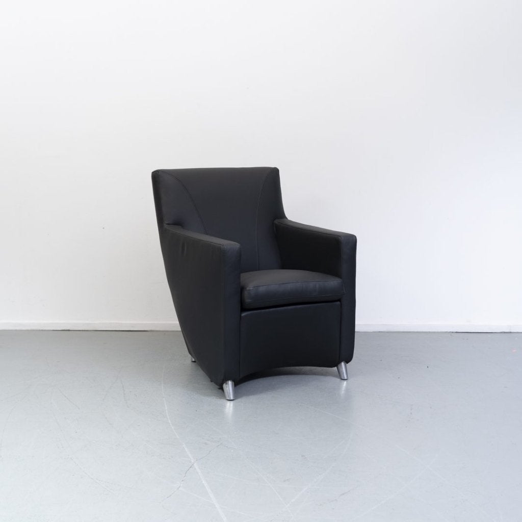 Leolux Dolcinea Fauteuil Zwart Leer, Huis en Inrichting, Fauteuils, Zo goed als nieuw