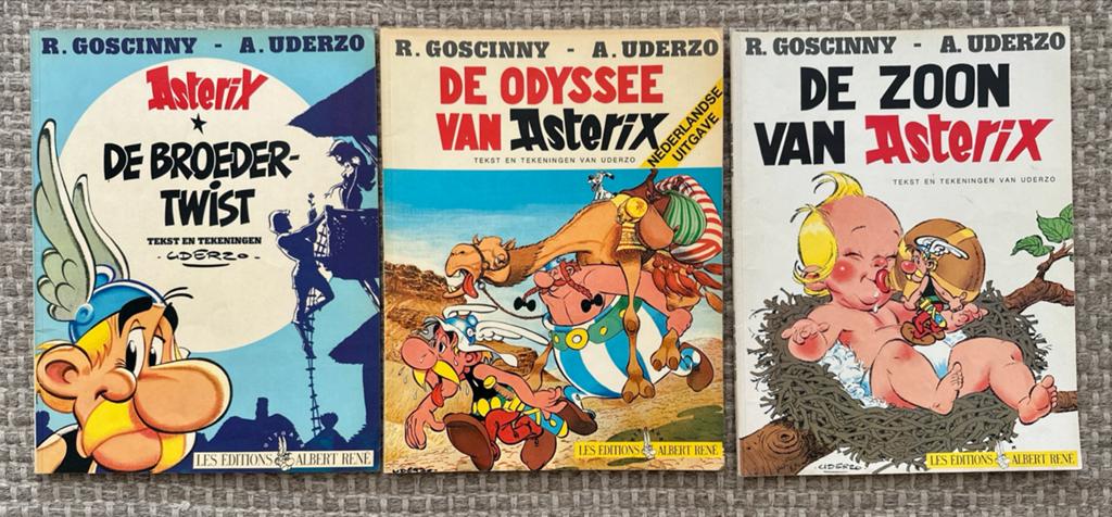 3x Asterix stripboeken: De Broedertwist, Odyssee, Zoon van A, Meerdere stripboeken, Ophalen of Verzenden, Gelezen
