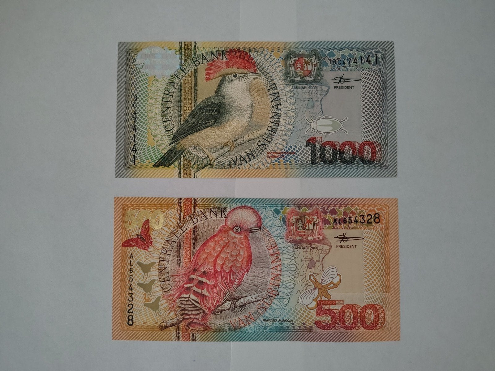 Surinaamse bankbiljetten: 500 en 1000 Gulden, Verzenden, Zuid-Amerika, Setje