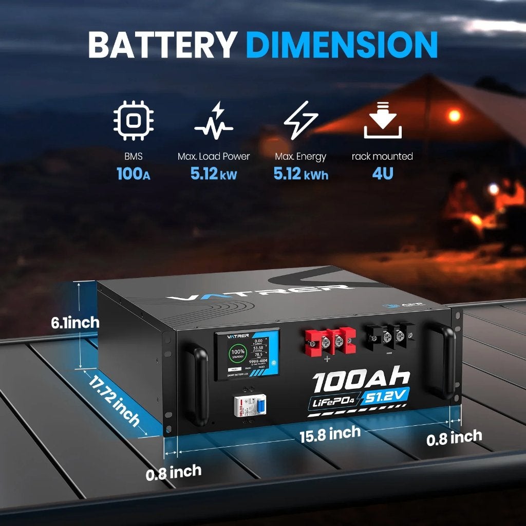 Vatrer 51.2V 100Ah LiFePO4 ServerRack Lithium Accu Bluetooth, Ophalen of Verzenden, Nieuw