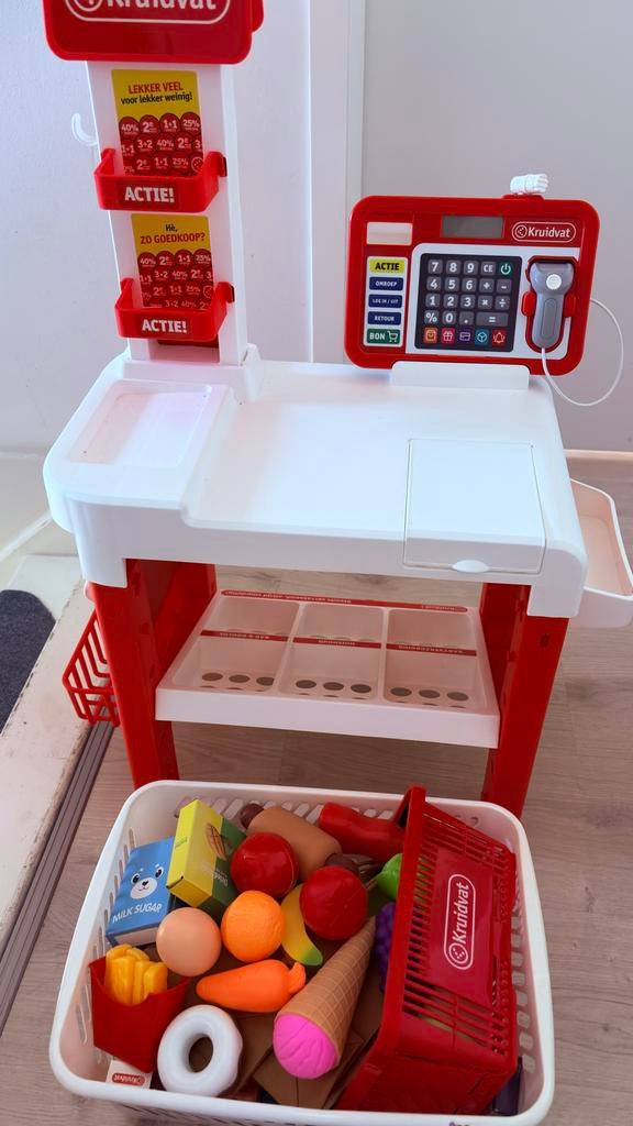 Kruidvat speelgoedkassa met boodschappen en mand, Ophalen of Verzenden, Zo goed als nieuw, Jongen of Meisje