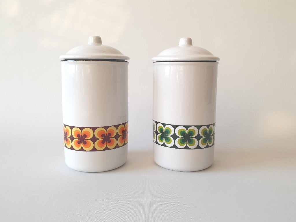 Cabanaz voorraadpotten met retro bloemenprint, 1 L inhoud, Nieuw, Ophalen of Verzenden, Voorraadpot, Steen/keramiek