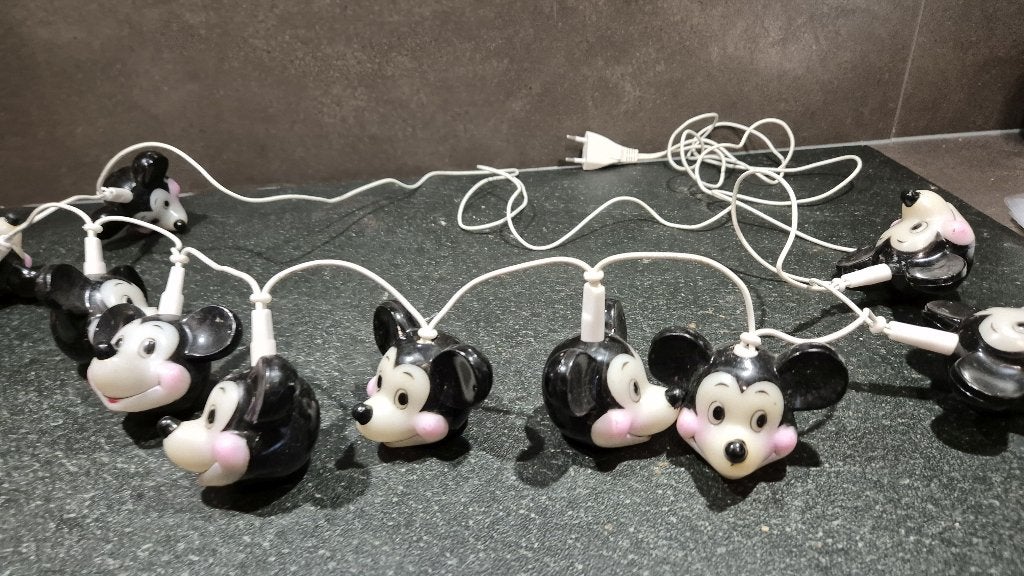 Vintage Mickey Mouse lichtsnoer, lampjes, 10x 8cm. 5B14, Tweedehands verkoop, Tweedehands verkoop, Gebruikt, Beeldje of Figuurtje