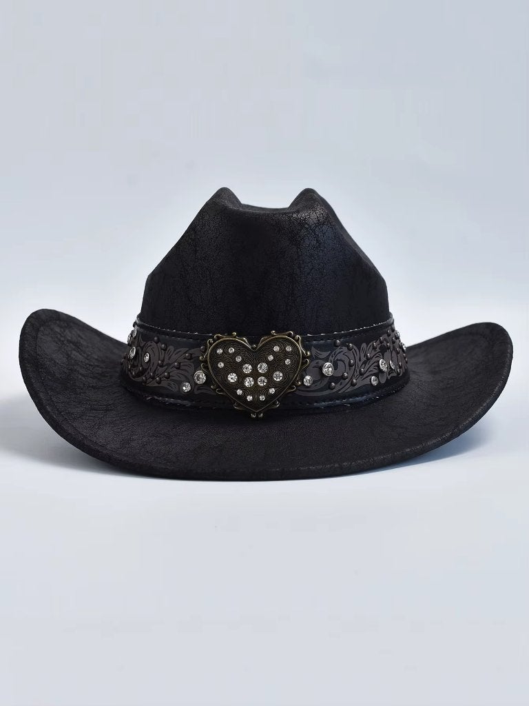 Zwarte cowboy hoed met hartje / dames heren cowboyhoed, Verzenden, Nieuw, Hoed