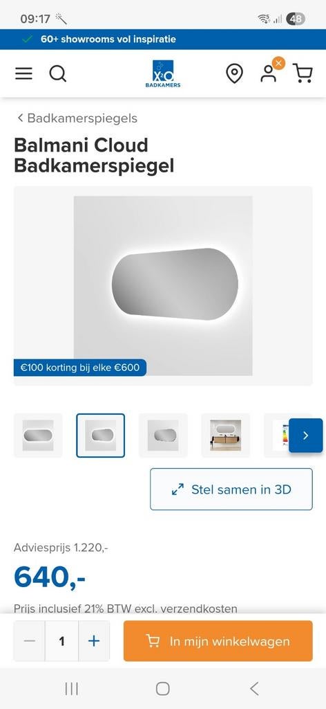 Ovale Balmani Cloud badkamerspiegel, Huis en Inrichting, Ophalen, 125 cm of meer, Zo goed als nieuw, Minder dan 100 cm