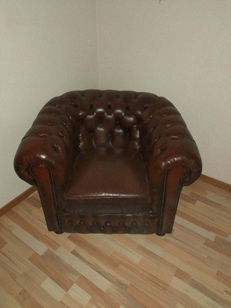 Leren Chesterfield fauteuil - Bruin, Huis en Inrichting, Ophalen, Gebruikt, 75 tot 100 cm, Chesterfield, Klassiek