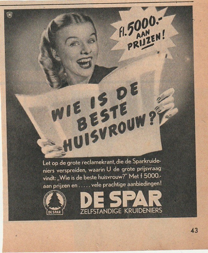 Retro reclame 1948 De Spar supermarkt de beste huisvrouw, Verzenden, Overige typen