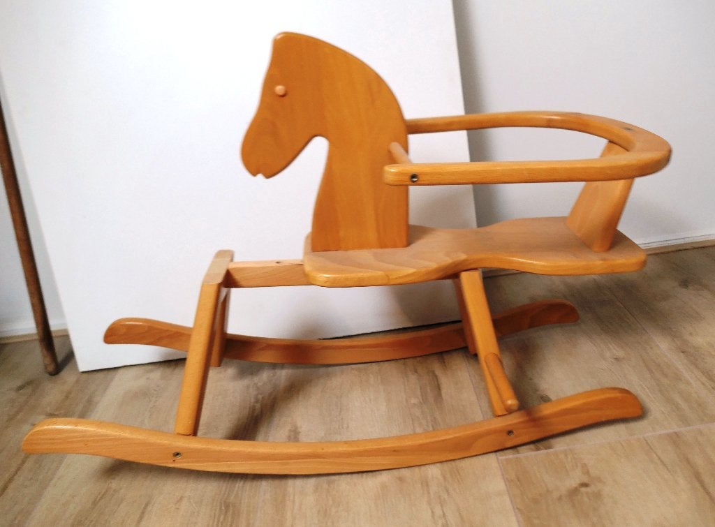 Klassiek houten hobbelpaard met veiligheidsbeugel, Ophalen, Zo goed als nieuw