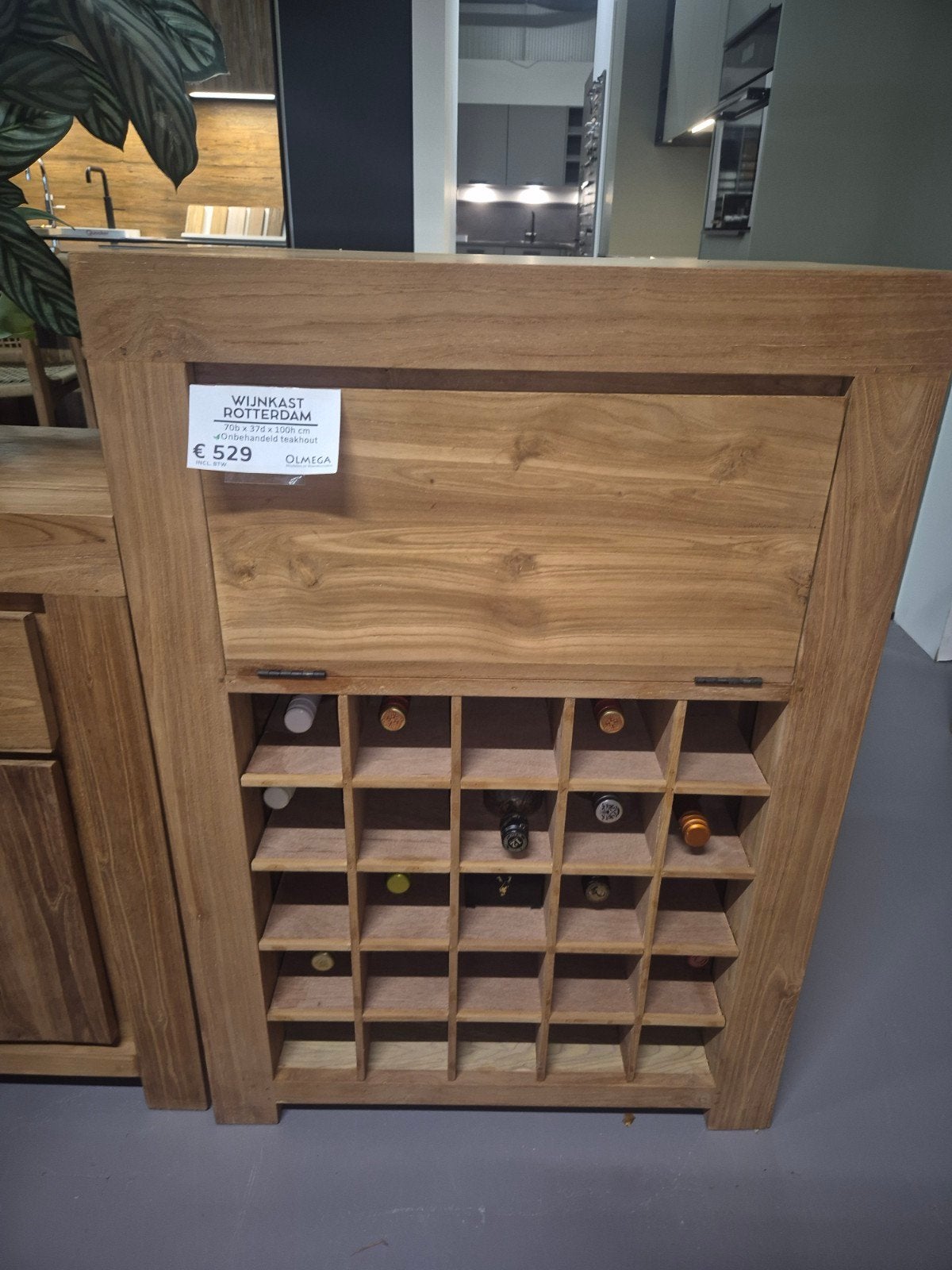 Teakhouten wijnkast 70x37x100cm, Ophalen, Nieuw, 25 flessen of meer, 75 – 100