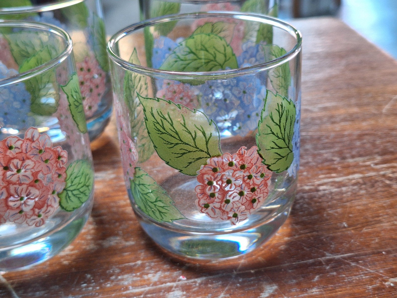 Set van 6 vintage glazen  - bloemen, Ophalen, Glas of Glazen, Overige stijlen, Glas