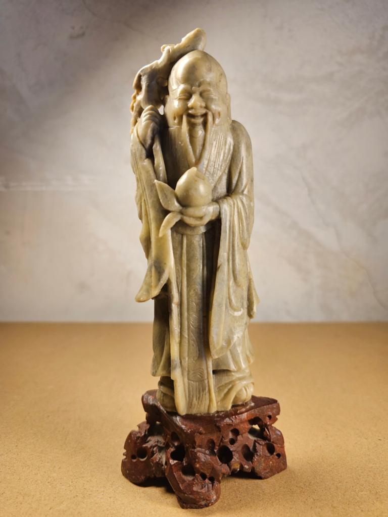 Chinees speksteenbeeld van Shou Lao, Minder dan 20 cm, Ophalen of Verzenden, Steen of Keramiek, Beeld