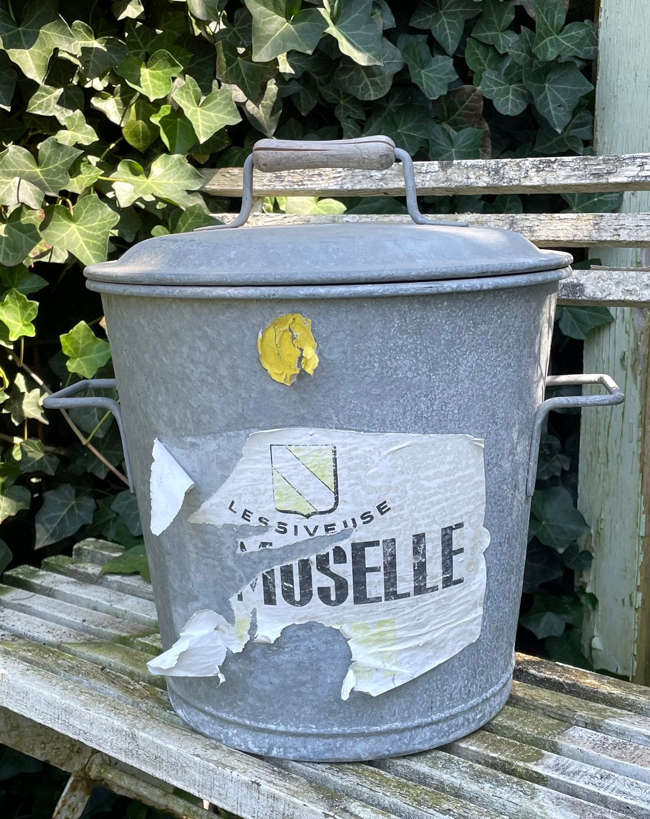 Brocante oud zinken ton / emmer met deksel, Antiek en Kunst, Ophalen of Verzenden