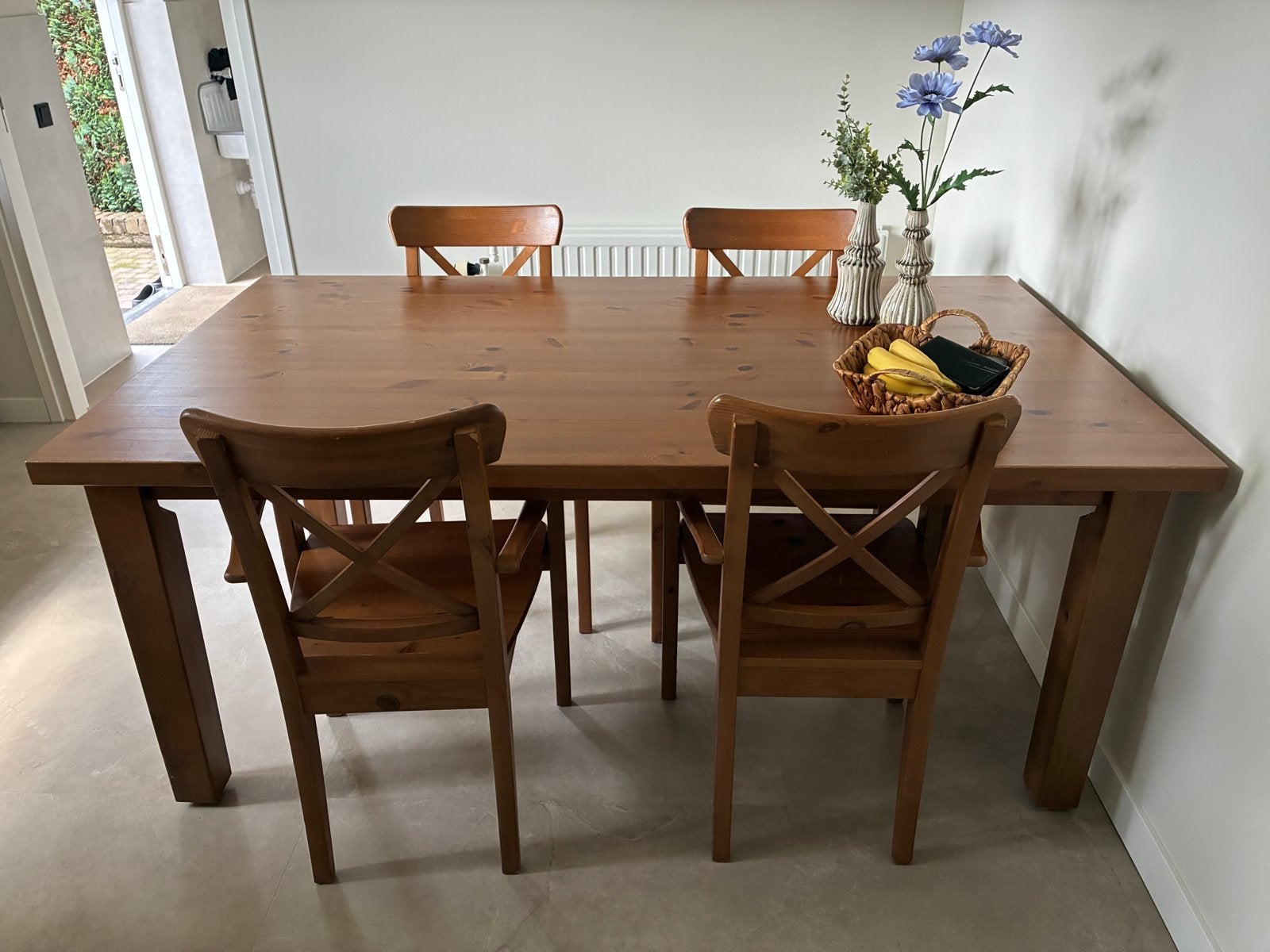 Keukentafel met 4 stoelen, Ophalen, Gebruikt, 50 tot 100 cm, Landelijk