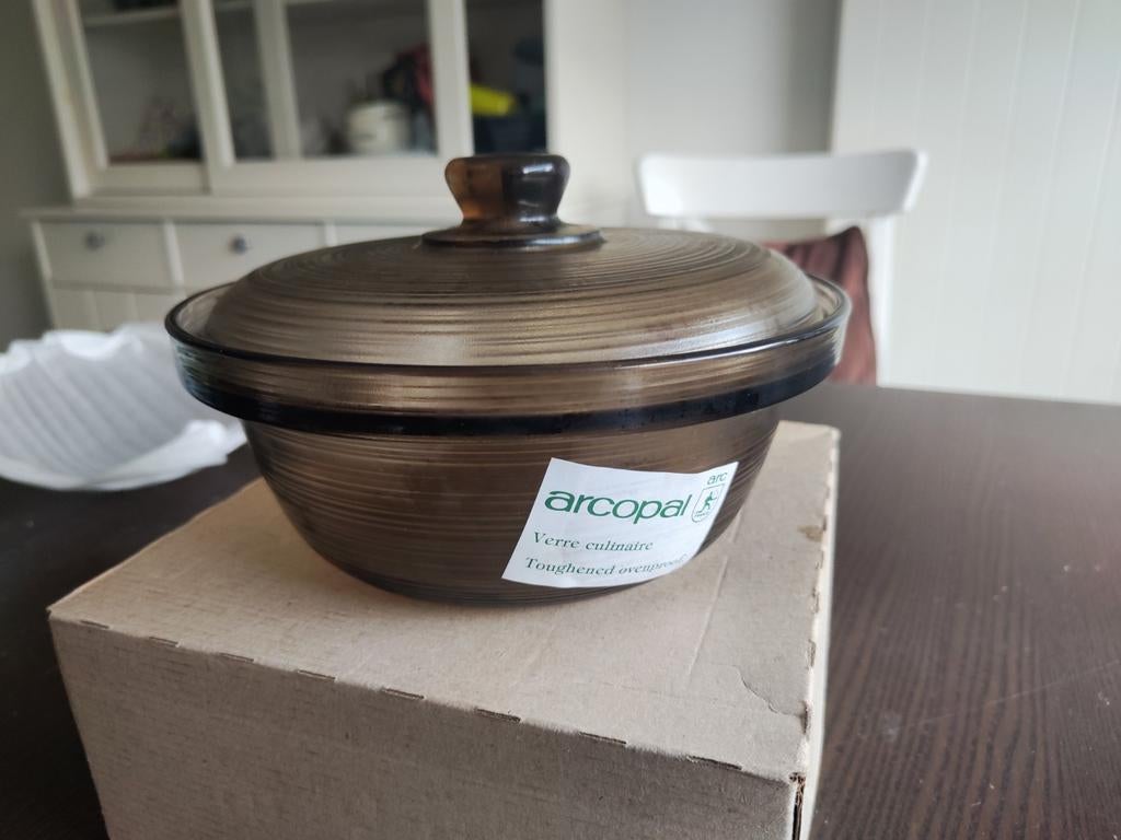 Vintage Arcopal Rookglas Ovenschaal met Deksel, Ophalen of Verzenden